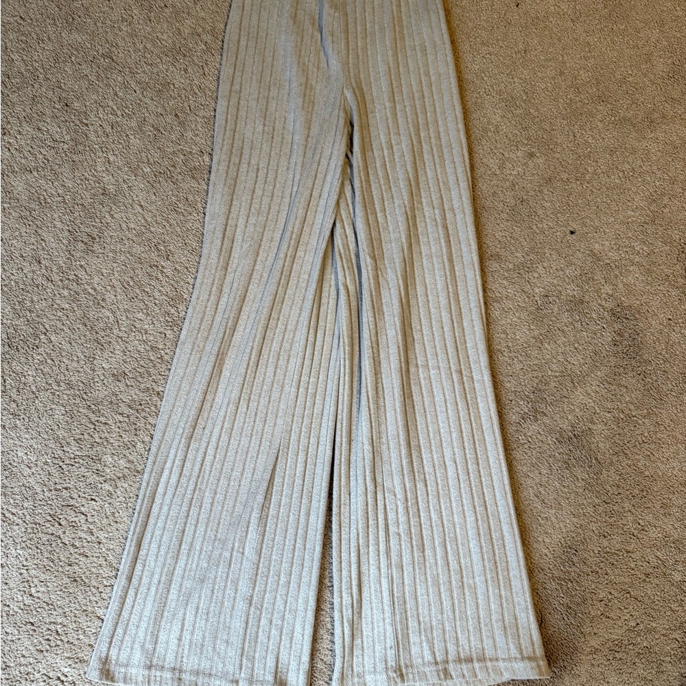 SHEIN Cream Ribbed Wide-Leg Pants